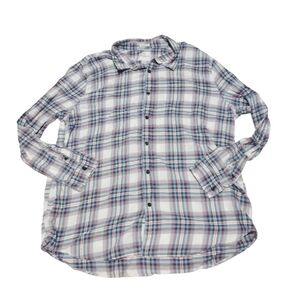 American Eagle Seriously Soft Plaid Flannel Shirt White Blue Size XXXL Mens